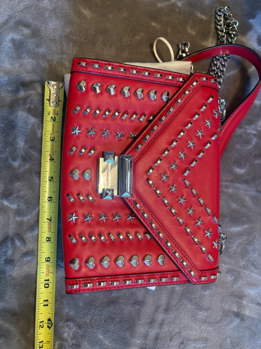 Michael Kors Red Studded Leather Crossbody with Silver Hardware - Picture 2 of 8